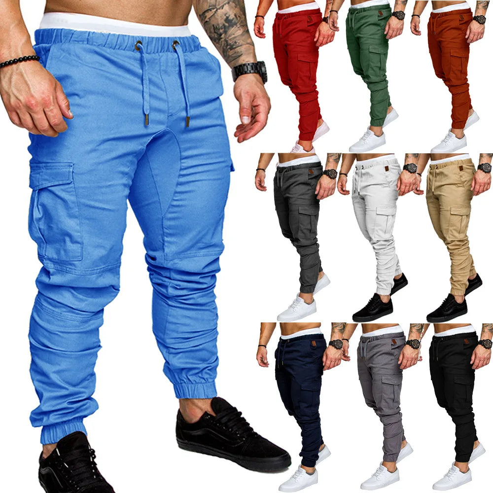 2025 New Male Trousers Mens Joggers Solid Multi-pocket Pants Sweatpants Men Pants Hip Hop Harem Joggers Pants Running men's gym