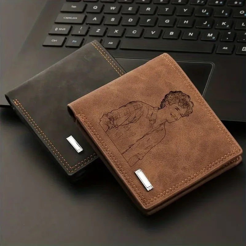 Custom Photo Wallet for Men, Personalized Picture & Text Engraved Bifold Wallet with Multiple Card Slots & Cash Pocket, Vintage