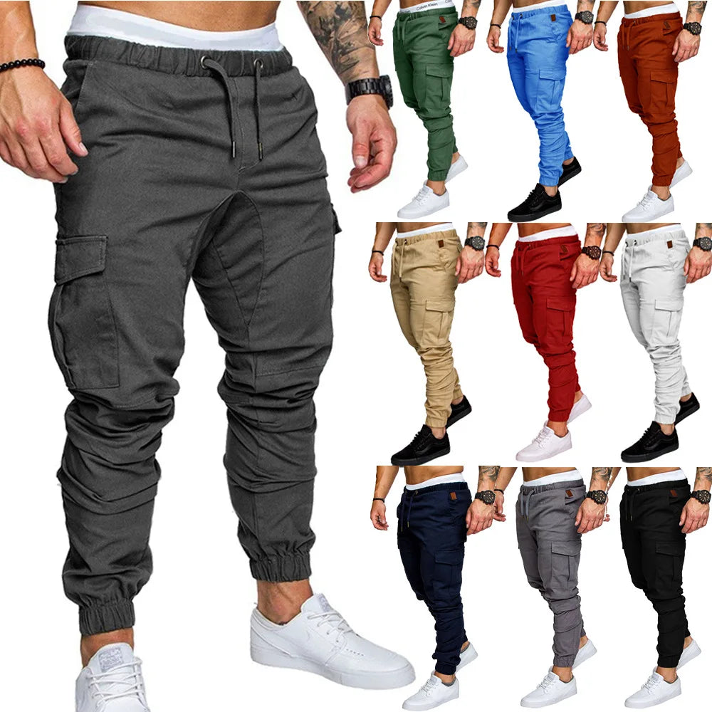 2025 New Male Trousers Mens Joggers Solid Multi-pocket Pants Sweatpants Men Pants Hip Hop Harem Joggers Pants Running men's gym