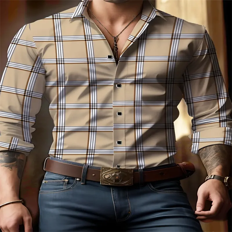 Stripe Printed Men's Long Sleeve Shirt Summer Casual Men's Single Breasted Shirt Beach Pool Party Men's Fashion Shirt