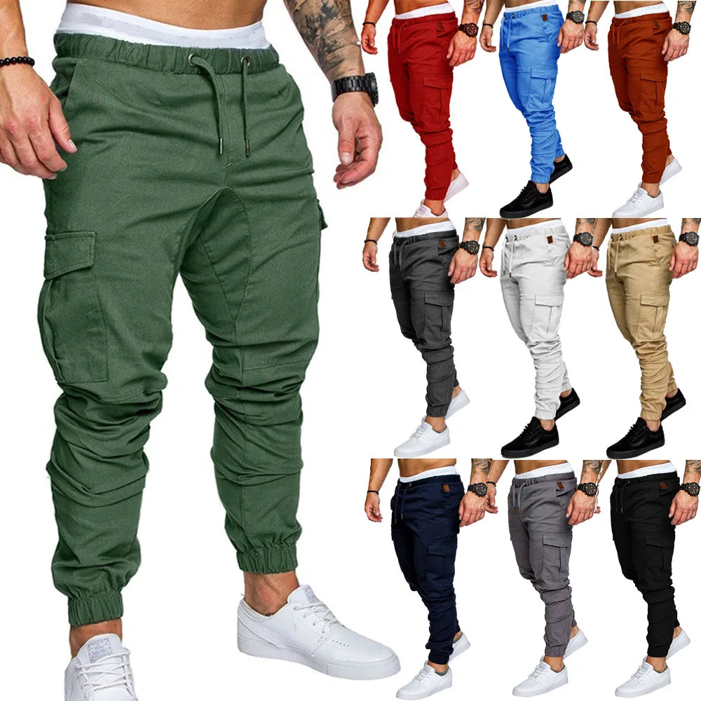 2025 New Male Trousers Mens Joggers Solid Multi-pocket Pants Sweatpants Men Pants Hip Hop Harem Joggers Pants Running men's gym