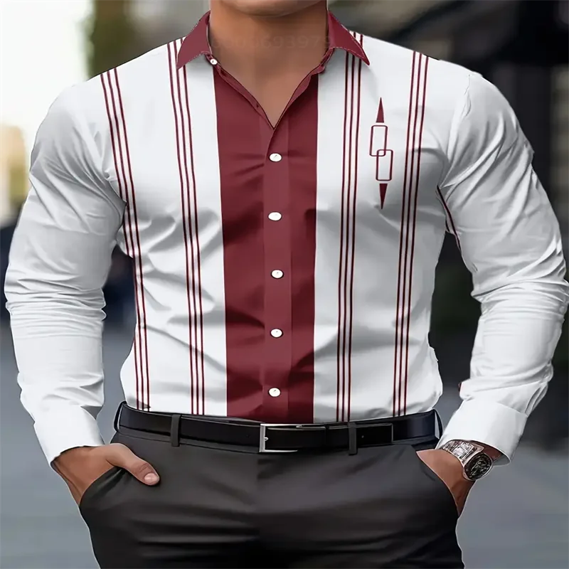Stripe Printed Men's Long Sleeve Shirt Summer Casual Men's Single Breasted Shirt Beach Pool Party Men's Fashion Shirt
