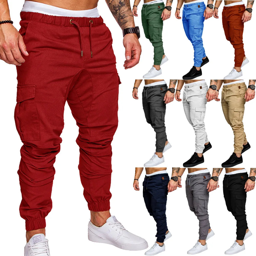2025 New Male Trousers Mens Joggers Solid Multi-pocket Pants Sweatpants Men Pants Hip Hop Harem Joggers Pants Running men's gym