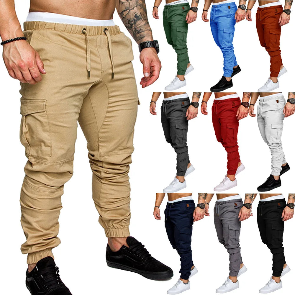 2025 New Male Trousers Mens Joggers Solid Multi-pocket Pants Sweatpants Men Pants Hip Hop Harem Joggers Pants Running men's gym