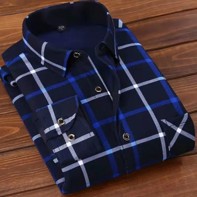 2026 winter Men's fashion smart casual striped long Sleeve Shirts,autumn men thicken Shirt Slim Fit Shirt Male full size M-4XL