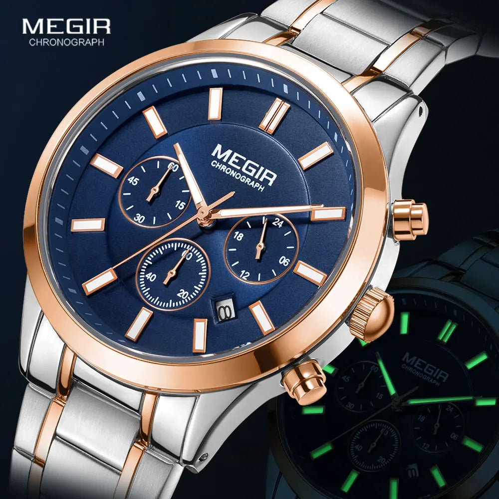 MEGIR Watches for Men 2021 New Chronograph Quartz Watch Luxury Stainless Steel Wristwatch Man Relogios Masculino часы мужские