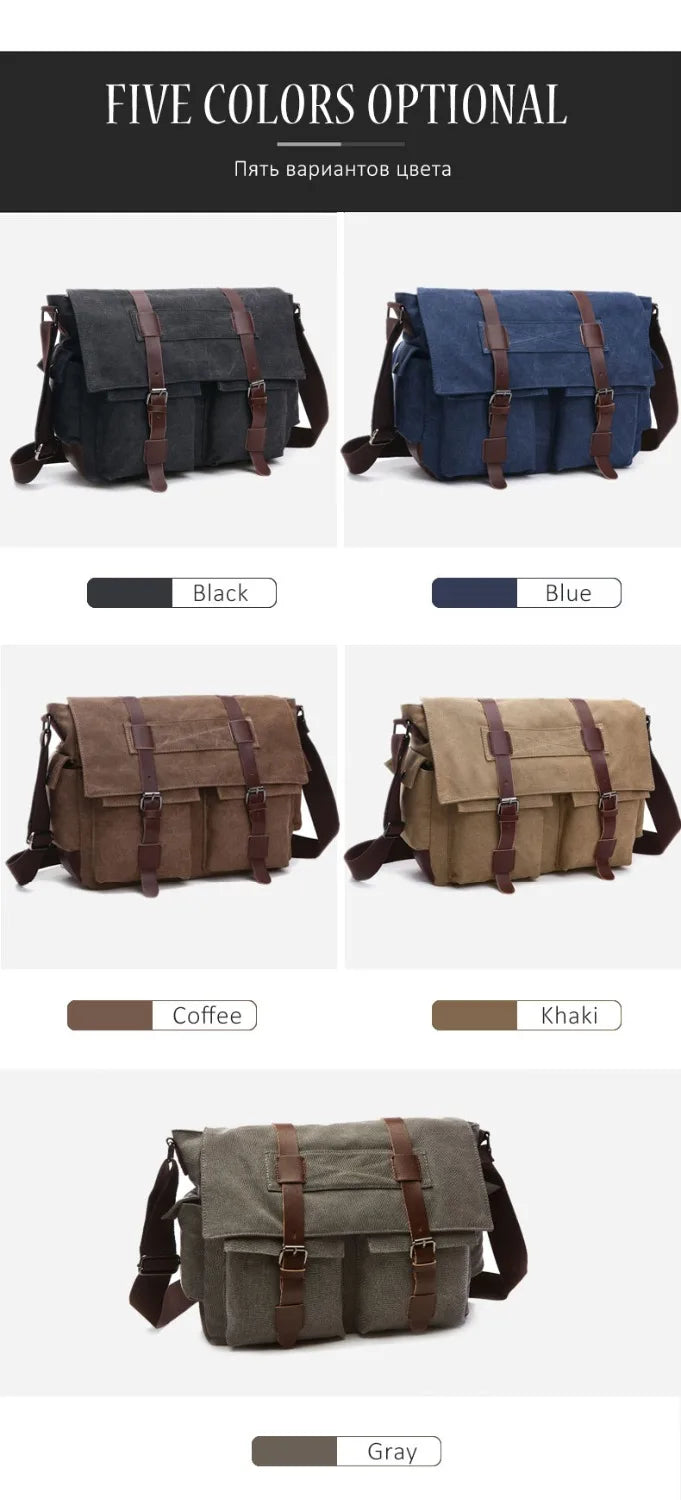Men Business Messenger Bags For Men Shoulder Bag Vintage Canvas Crossbody Pack Retro Casual Office Travel Bag