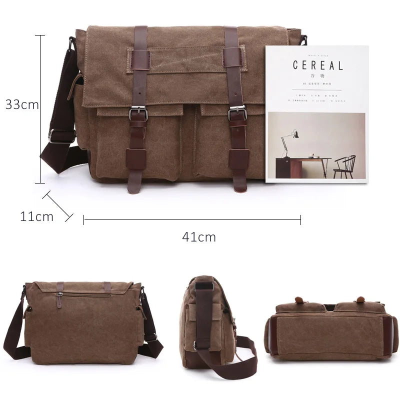 Men Business Messenger Bags For Men Shoulder Bag Vintage Canvas Crossbody Pack Retro Casual Office Travel Bag