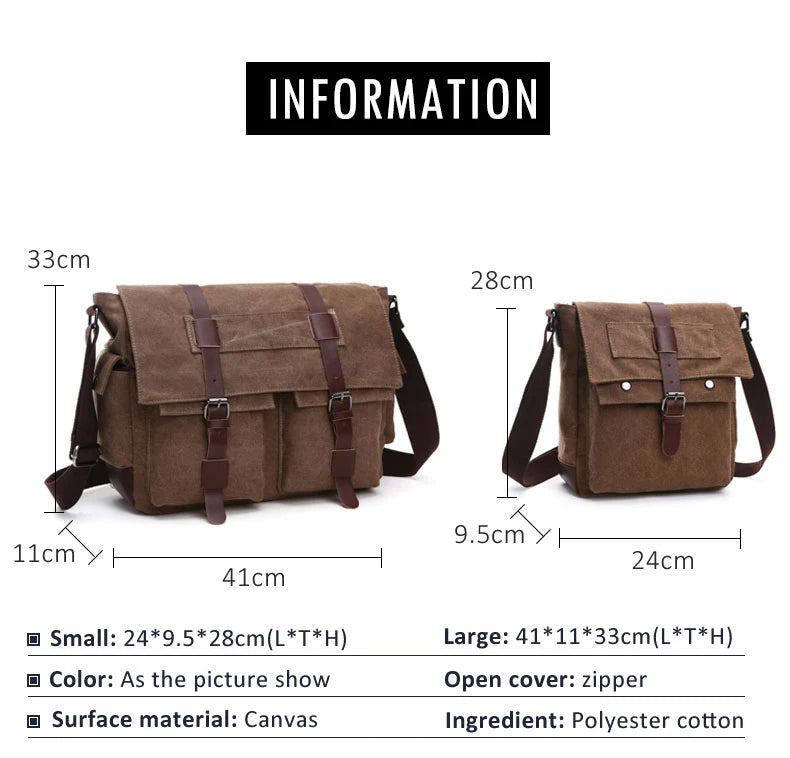 Men Business Messenger Bags For Men Shoulder Bag Vintage Canvas Crossbody Pack Retro Casual Office Travel Bag