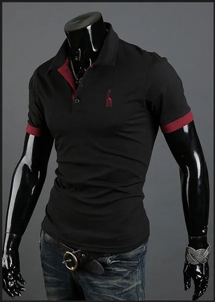 Man Polo Shirt Mens Casual Deer Embroidery Polos shirts Men Short Sleeve t shirt Solid polo men Hommes 2 PCS free shipping MY105