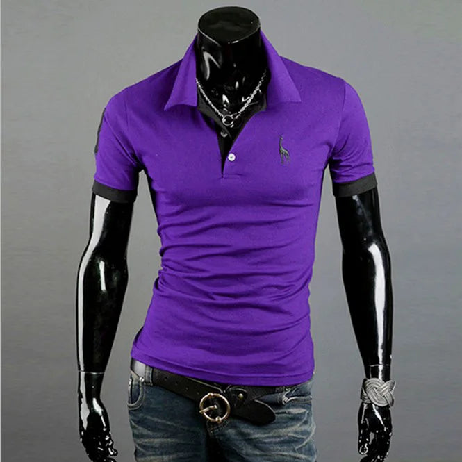 Man Polo Shirt Mens Casual Deer Embroidery Polos shirts Men Short Sleeve t shirt Solid polo men Hommes 2 PCS free shipping MY105