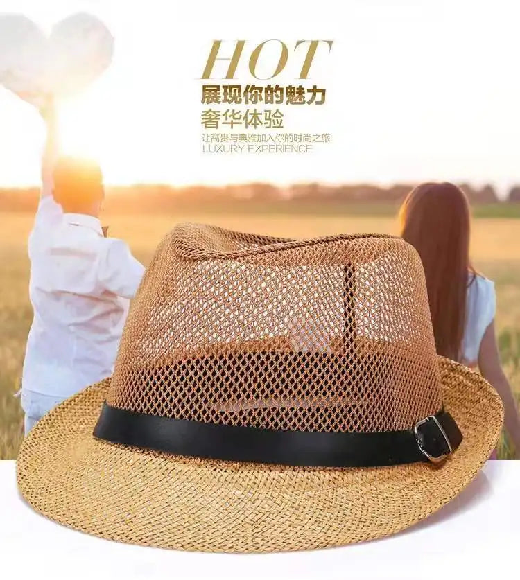 Men's summer sun hat, middle-aged and elderly, spring and summer fashion sun hat, top hat, outdoor straw hat