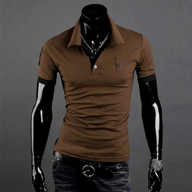 Man Polo Shirt Mens Casual Deer Embroidery Polos shirts Men Short Sleeve t shirt Solid polo men Hommes 2 PCS free shipping MY105