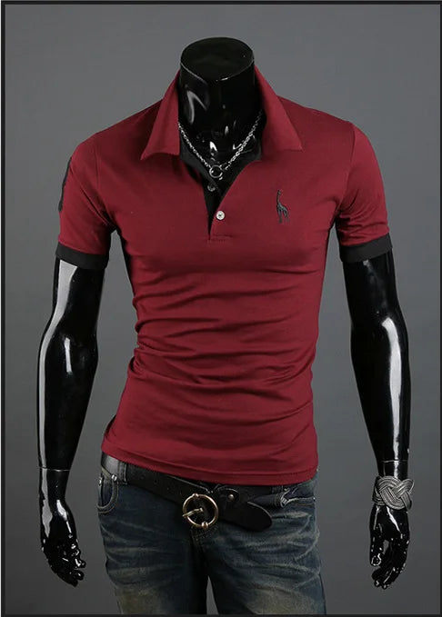 Man Polo Shirt Mens Casual Deer Embroidery Polos shirts Men Short Sleeve t shirt Solid polo men Hommes 2 PCS free shipping MY105