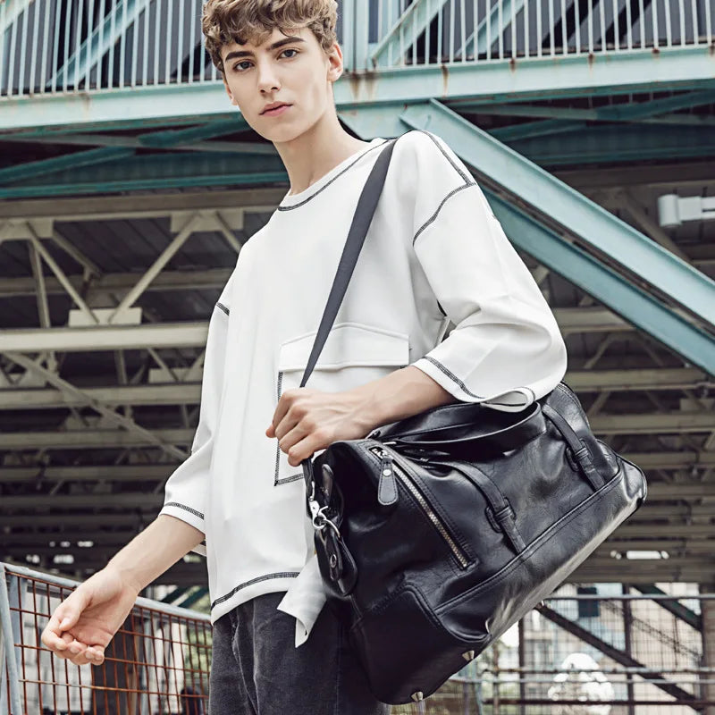 Men Handbag Leather Large Capacity Travel Bag Fashion Shoulder Bag Male Travel Duffle Tote Bag Casual Messenger Crossbody Bags