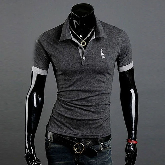 Man Polo Shirt Mens Casual Deer Embroidery Polos shirts Men Short Sleeve t shirt Solid polo men Hommes 2 PCS free shipping MY105