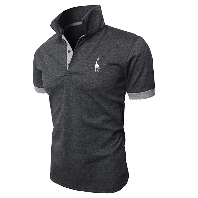 Man Polo Shirt Mens Casual Deer Embroidery Polos shirts Men Short Sleeve t shirt Solid polo men Hommes 2 PCS free shipping MY105