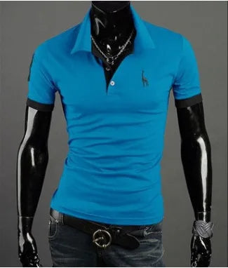 Man Polo Shirt Mens Casual Deer Embroidery Polos shirts Men Short Sleeve t shirt Solid polo men Hommes 2 PCS free shipping MY105