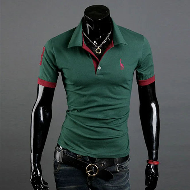 Man Polo Shirt Mens Casual Deer Embroidery Polos shirts Men Short Sleeve t shirt Solid polo men Hommes 2 PCS free shipping MY105