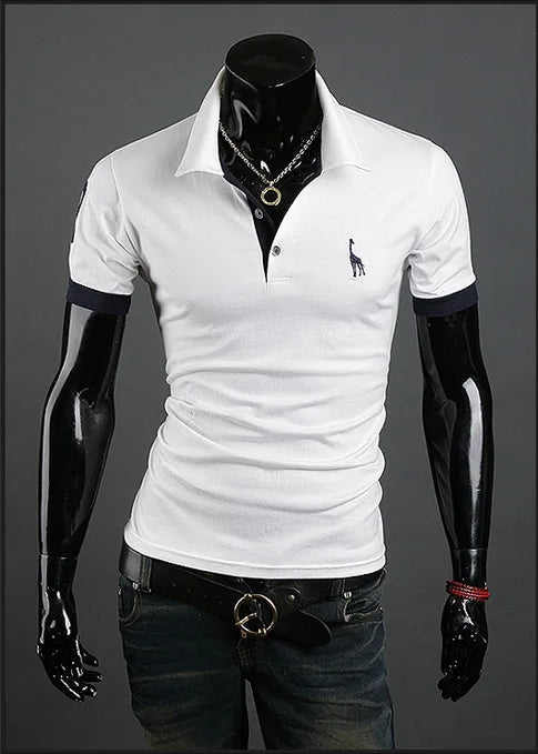 Man Polo Shirt Mens Casual Deer Embroidery Polos shirts Men Short Sleeve t shirt Solid polo men Hommes 2 PCS free shipping MY105