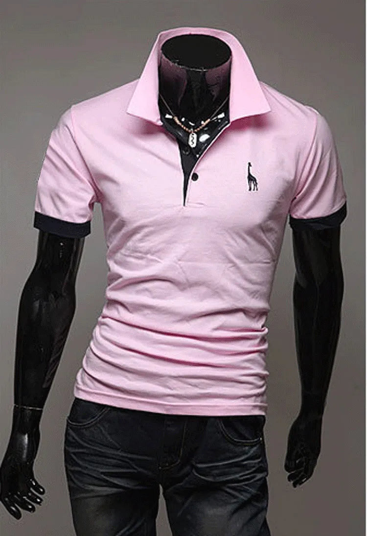 Man Polo Shirt Mens Casual Deer Embroidery Polos shirts Men Short Sleeve t shirt Solid polo men Hommes 2 PCS free shipping MY105