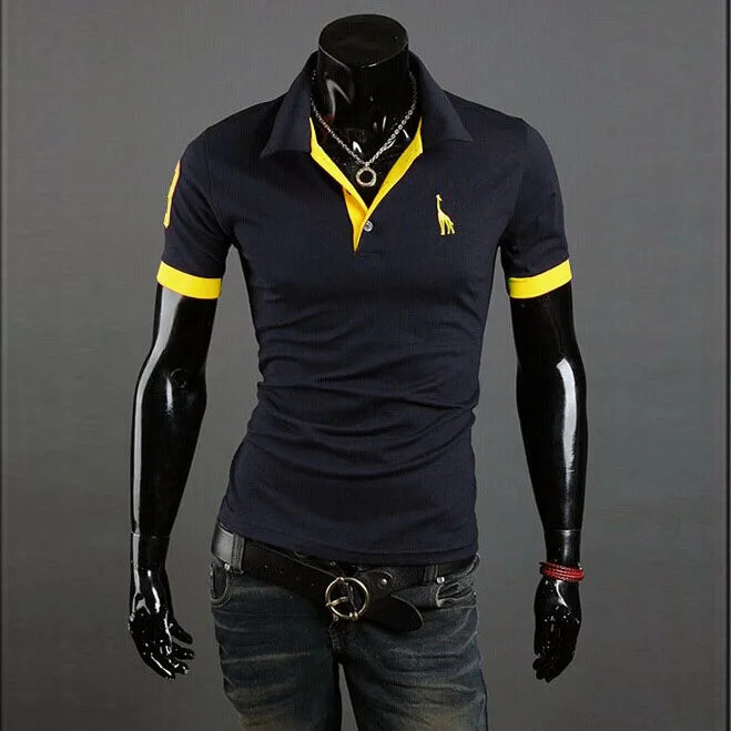 Man Polo Shirt Mens Casual Deer Embroidery Polos shirts Men Short Sleeve t shirt Solid polo men Hommes 2 PCS free shipping MY105