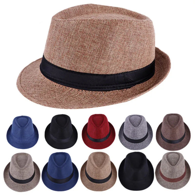 Men's Fashion Top Hat Cotton Linen Solid Jazz Hat Men's English Gentleman Hat Versatile Casual Sunshade Four Seasons Hats Gifts
