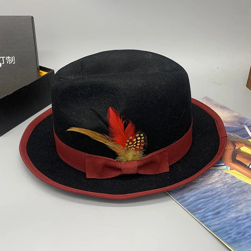 men hats feather men fedoras lady woolen felt church hat unisex  bowknot  jazz hat for men and women
