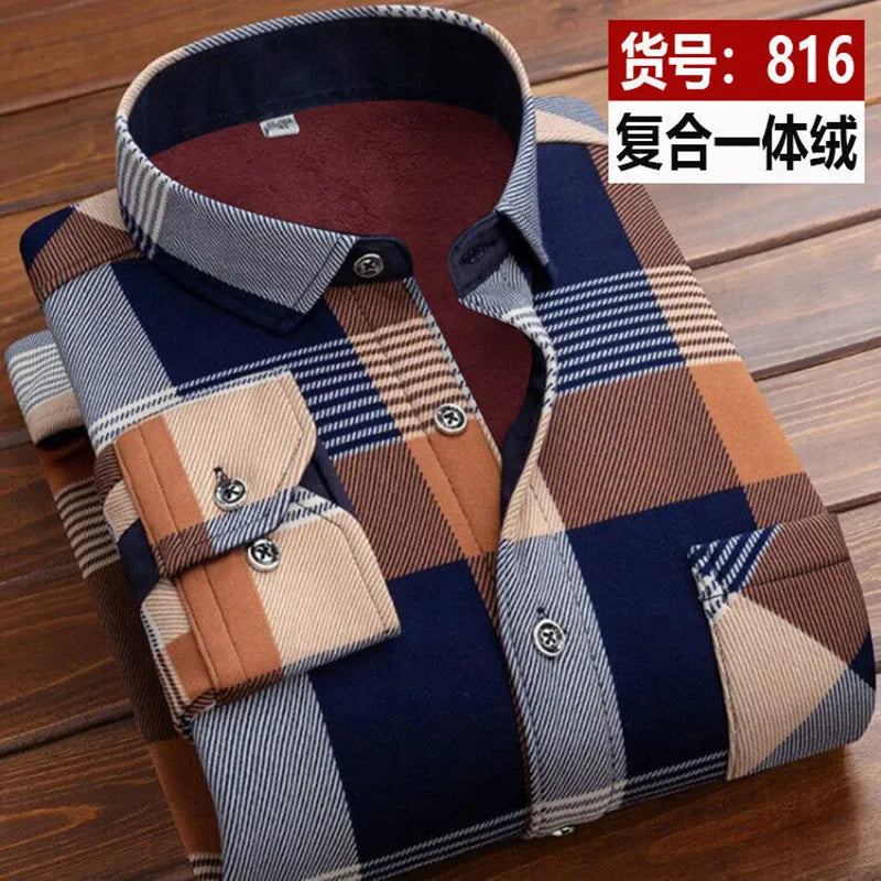 2026 winter Men's fashion smart casual striped long Sleeve Shirts,autumn men thicken Shirt Slim Fit Shirt Male full size M-4XL