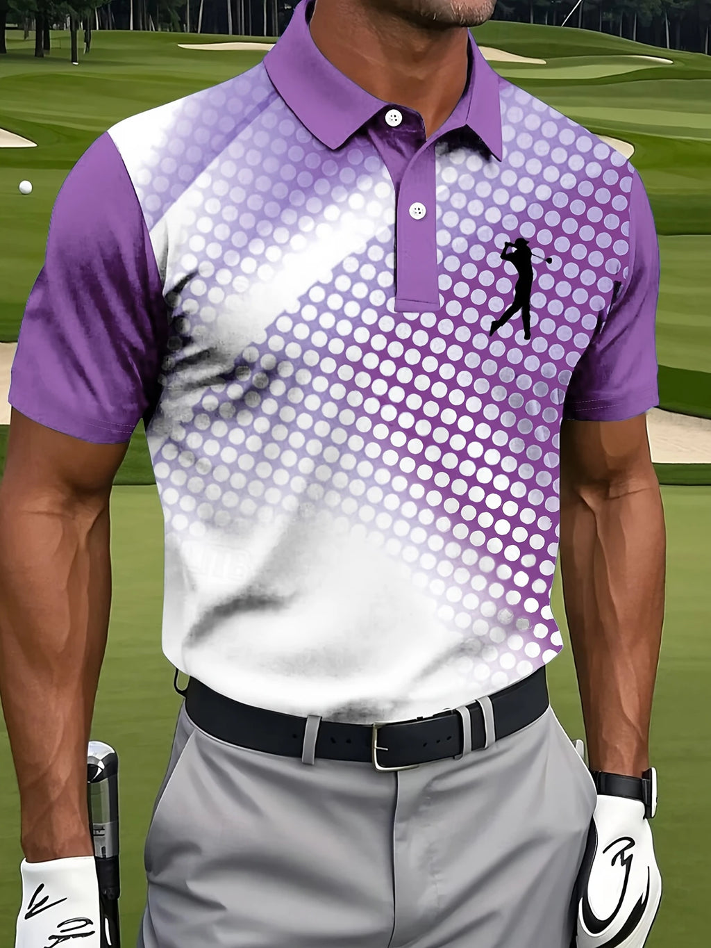 New Men'S Golf Polo Shirt Featuring a Stylish Blue And White Gradient Pattern, Perfect for Outdoor Activities