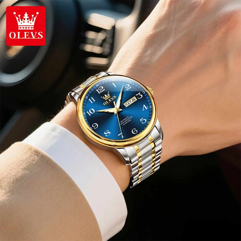 OLEVS 7072 Men Watches Original Business Automatic Mechanical Watches For Man Stainless Steel Waterproof Luminous Day Date Wrist