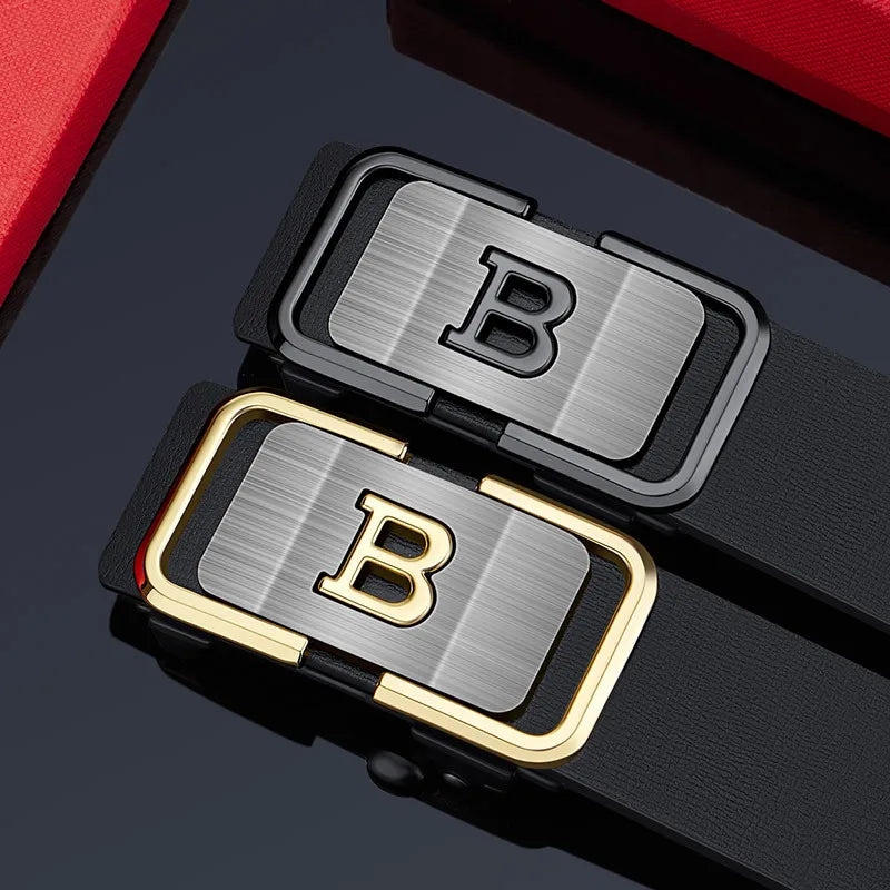 Men's Belt with Automatic Buckle Without Teeth for Wearing, Middle-Aged and Young Casual Business Pants Belt