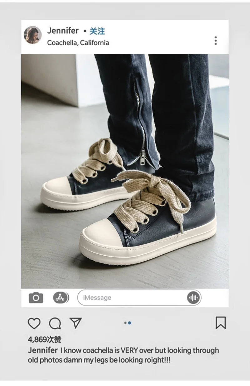 2025Men's Sneakers High Quality Leather Casual Shoes Fashion Couple Street Skate Shoes for Men Lace Up Walk Flats Zapatos Hombre