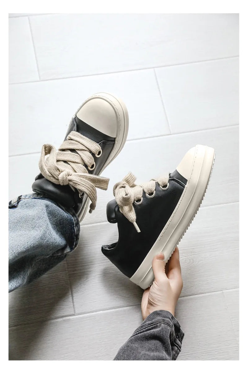 2025Men's Sneakers High Quality Leather Casual Shoes Fashion Couple Street Skate Shoes for Men Lace Up Walk Flats Zapatos Hombre