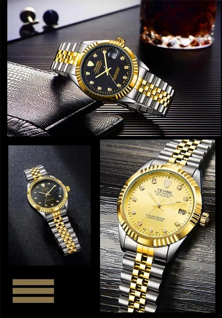 TEVISE  Watch for Men Automatic Mechanical Stainless Steel Waterproof Casual Business Wristwatch Chronograph Date Display Clock