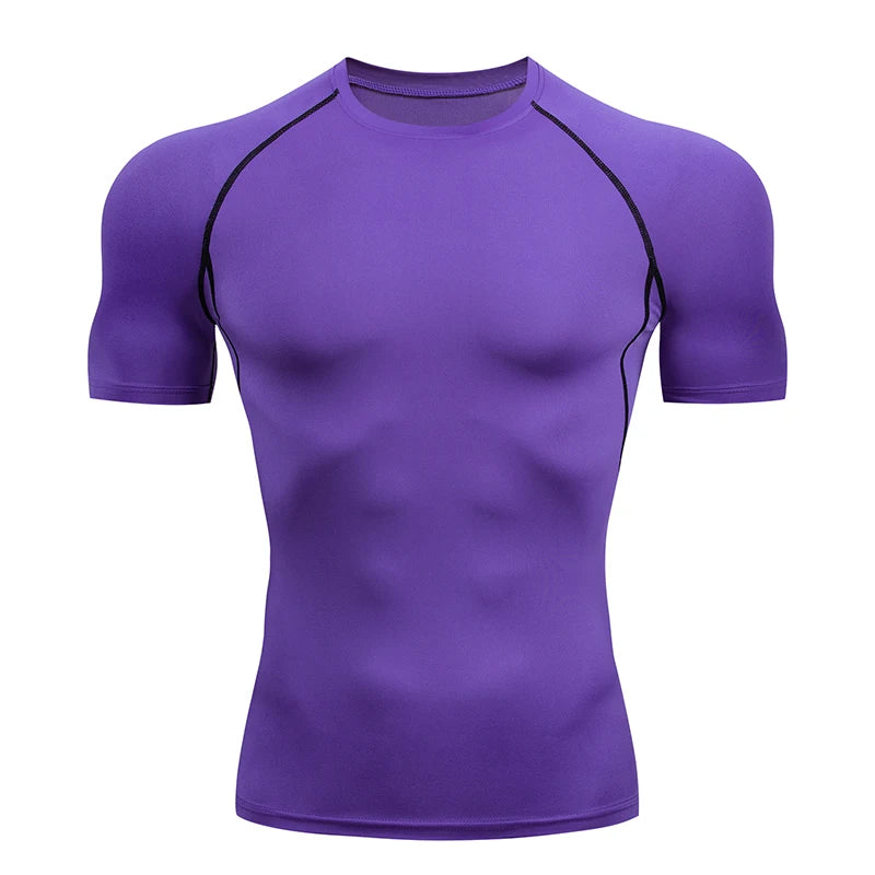 Men Gym Sport T-shirt Compression Elastic Quick Dry Tight Sweat-Wicking Breathable Jogging Running Fitness Athletic Workout Tee