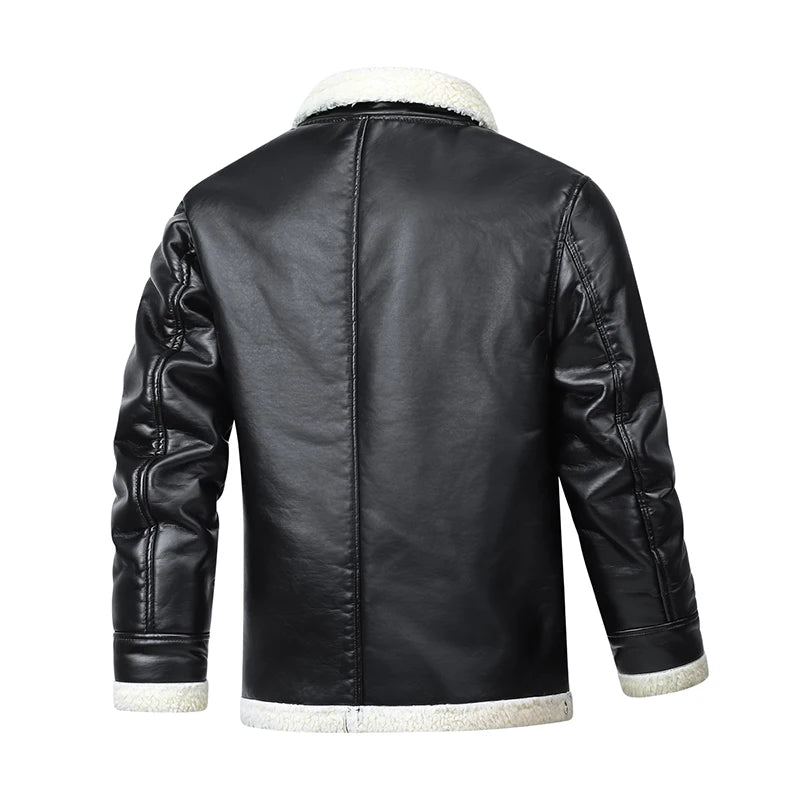 Men Autumn Oversized Leather Jacket Winter Men's Standing Collar with Plush and Thickened Business Leisure PU Washed Jacket