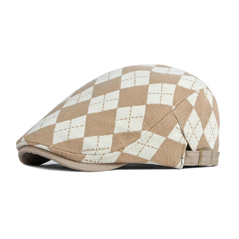 Spring Fall Men's Beret Hat Retro Plaid Herringbone Cap Forward Flat Peaked Cap Women Dailywear Sunshade Cabbie Driving Hat