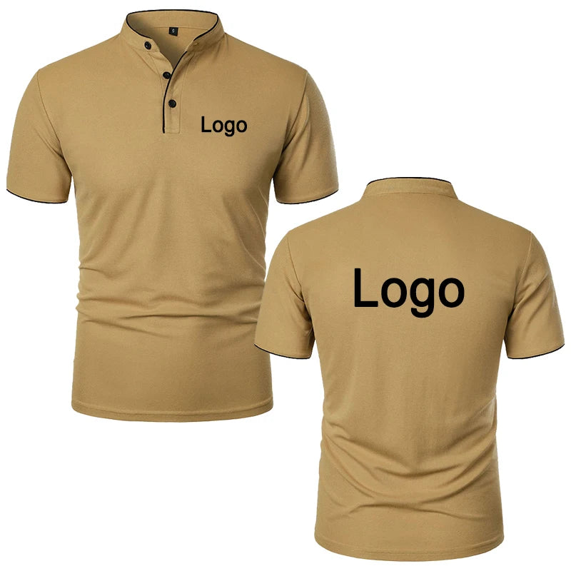 Customized Printed Polo Shirt Men Fashion Personality Collar Short Sleeve T-shirts Trendy Breathable Loose Basic Splice Top