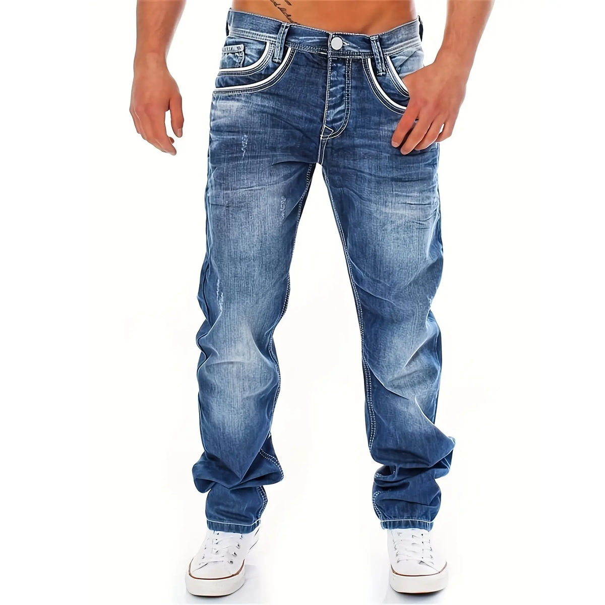New Men's Retro Loose Casual Straight Leg Jeans Comfortable Classic Fit Men's Denim Pants