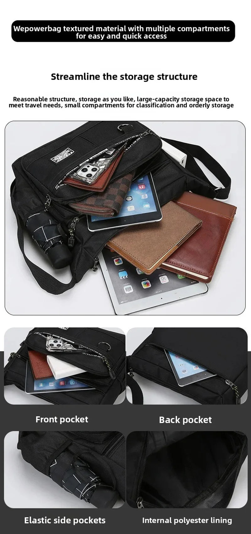 Men Crossbody Bag Single Shoulder Bags Big Capacity Commuter Storage Bag Fashion Multi-Pockets Business Travel Crossbody Bags
