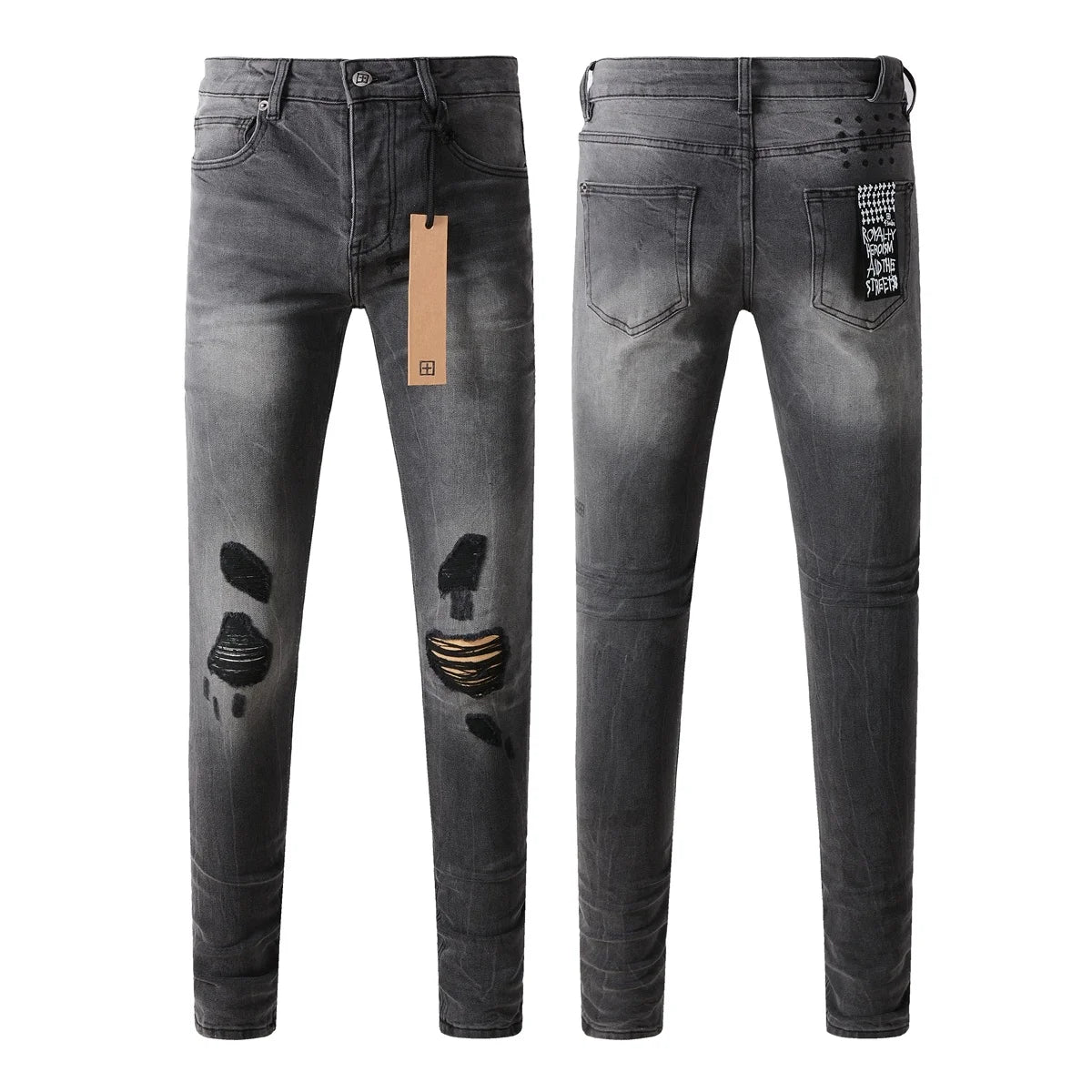 2026 New Men Jeans Fashion Trends Distressed Rose Embroidered Logo Stretch Skinny Button Jeans Pants
