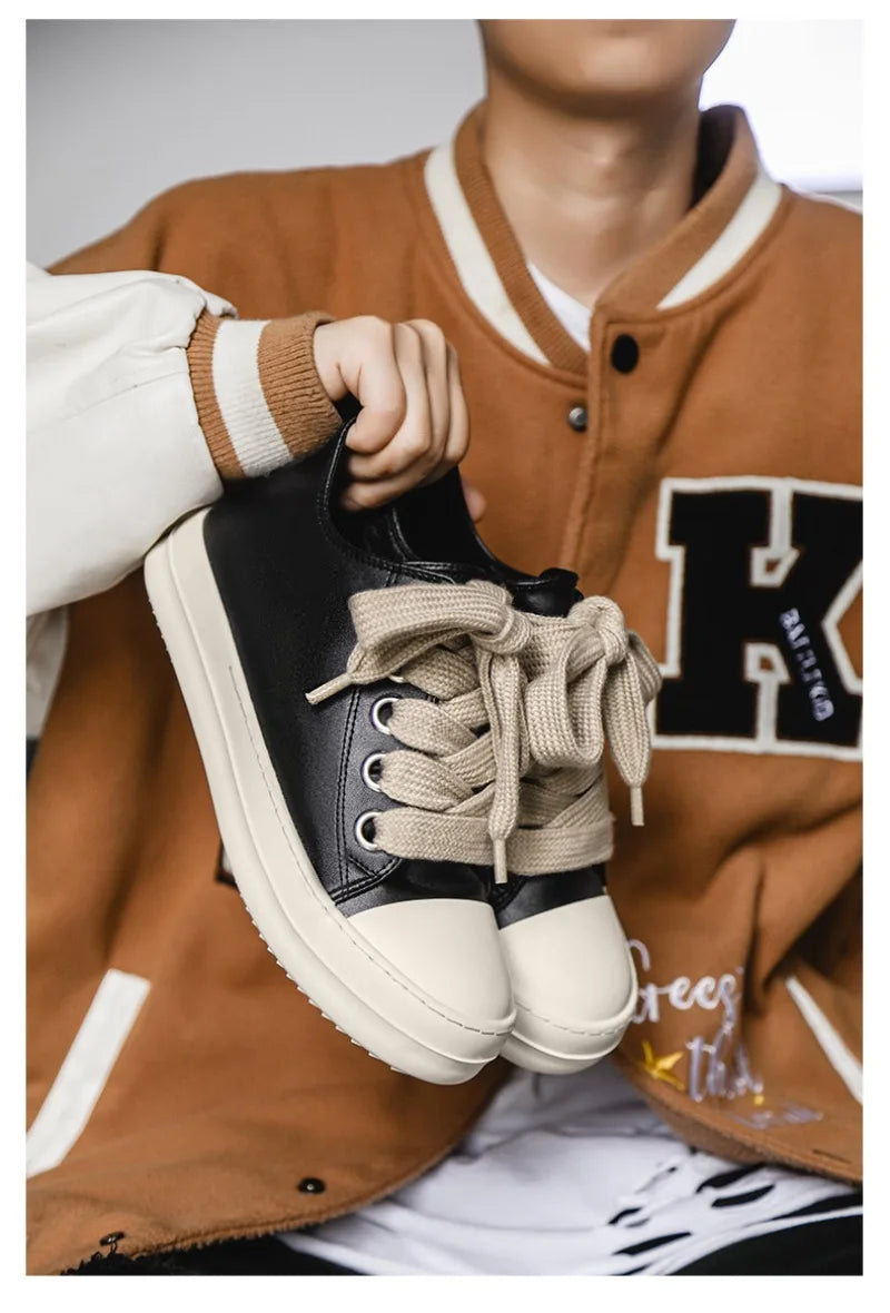 2025Men's Sneakers High Quality Leather Casual Shoes Fashion Couple Street Skate Shoes for Men Lace Up Walk Flats Zapatos Hombre