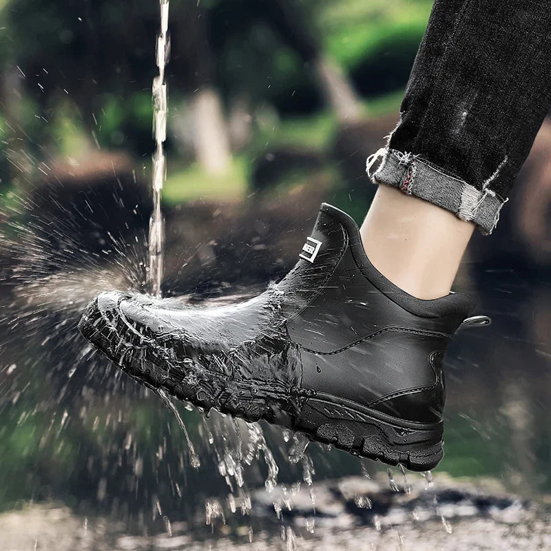 Men's Rain Boots New Outdoor Casual Men's Ankle Hiking Fishing Water Shoes Waterproof Work Boots Anti Slip Men's Shoes
