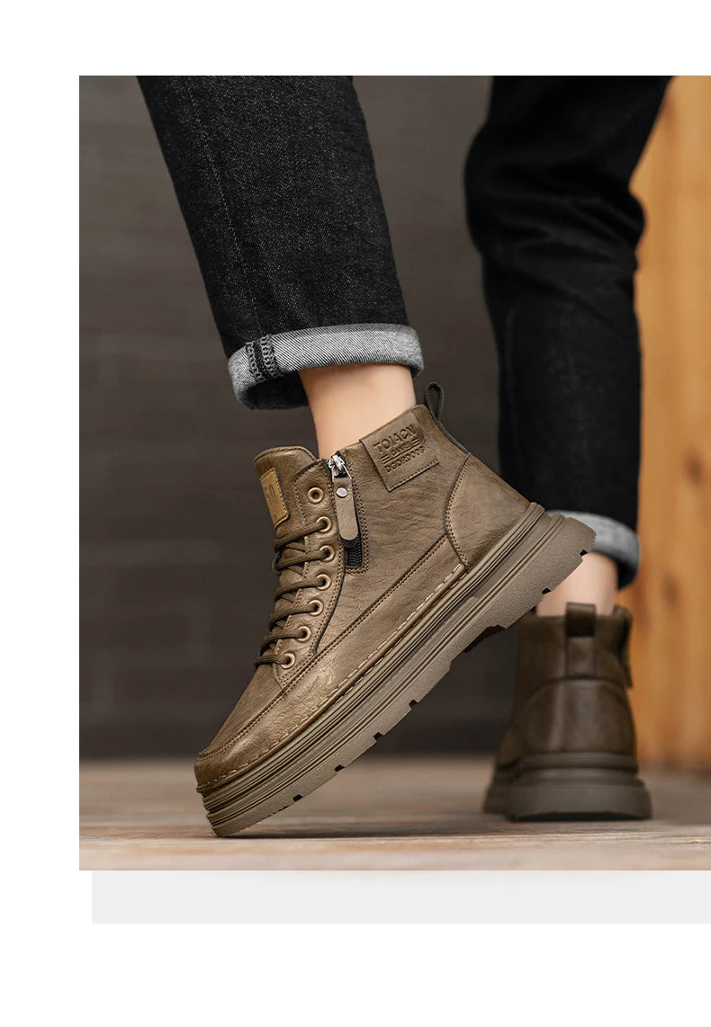 Men's high top boots new casual fashion comfort casual boots wear-resistant height increasing versatile high top workwear boots