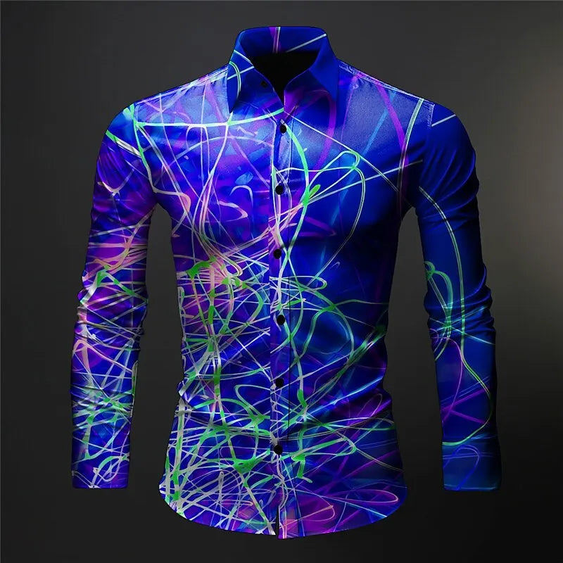 Men's Fashion Long Sleeve Shirt New Autumn Flame Collar Shirt Men's Outdoor Casual Street Travel Shirt