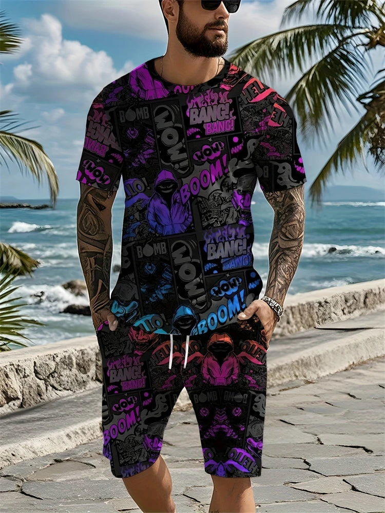 2026 Summer New Arrival Men's Suit Stylish Hip-Hop Style Short-Sleeve Comfortable Fashion Wear Plus Size Athletic Quick-Dry Set