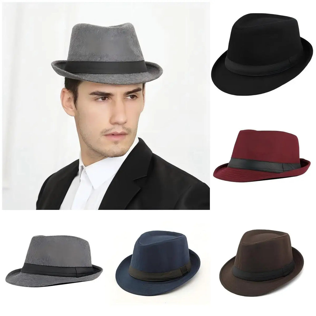 Hat for Men New Autumn Winter Style British Style Men's Jazz Hat Simple Plain Woolen Hat Middle-Aged and Elderly Gentleman's Hat