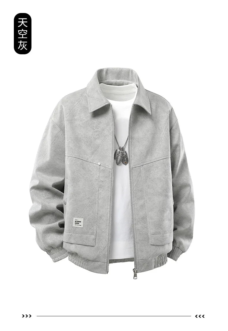 Plus Size 9XL Men Suede Jacket Zipper Oversize Coat Male Motorcycle Big Large 8XL Grey Loose Trend Korean Casual Fashion