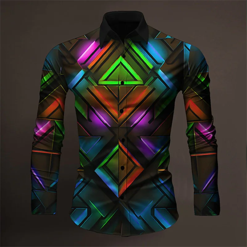 Men's Casual Graffiti 3D Printed Shirt Collar Simple Men's Long Sleeve Fashion Street Shirt Men's Loose Top